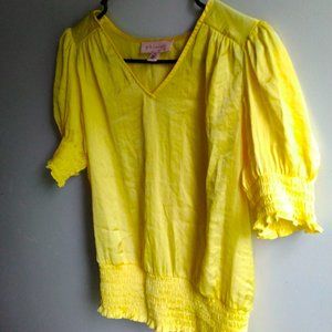 NWOT Philosophy Republic Clothing V-Neck Puff Sleeve Smocked Blouse Top Flame, S